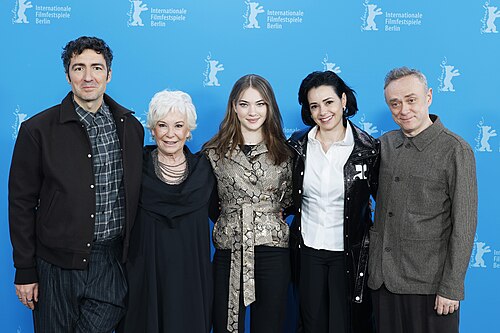 Film Crew:Ilker Çatak, Ipek Bilgin, Leyla Smyrna Cabas, Özgü Namal and Tansu Bicer pose at the "Gelbe Briefe" (Yellow Letters) photocall at Berlinale 2026 in Berlin, Germany