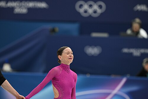 MILAN, ITALY - 06 FEBRUARY 2026: Ioulia Chtchetinina and Michal Wozniak of Poland compete during the Figure Skating Team Event Pair Skating Short Program at the Olympic Winter Games Milano Cortina 2026  Milano Ice Skating Arena on February 06, 2026 in Milan, Italy