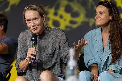 Isabelle Stever and Anna Melikova at the Q&A for I Rarely Wake Up Dreaming at the 2026 Locarno Film Festival