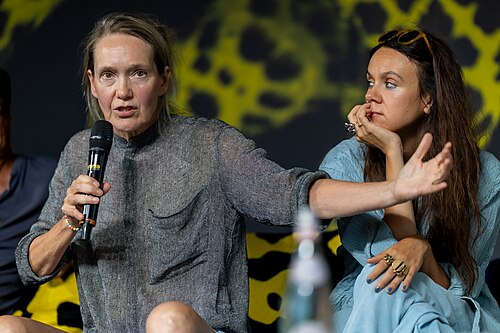 Isabelle Stever and Anna Melikova at the Q&A for I Rarely Wake Up Dreaming at the 2026 Locarno Film Festival
