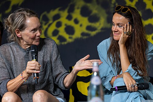 Isabelle Stever and Anna Melikova at the Q&A for I Rarely Wake Up Dreaming at the 2026 Locarno Film Festival