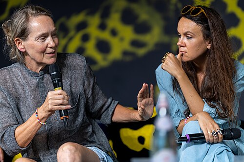 Isabelle Stever and Anna Melikova at the Q&A for I Rarely Wake Up Dreaming at the 2026 Locarno Film Festival
