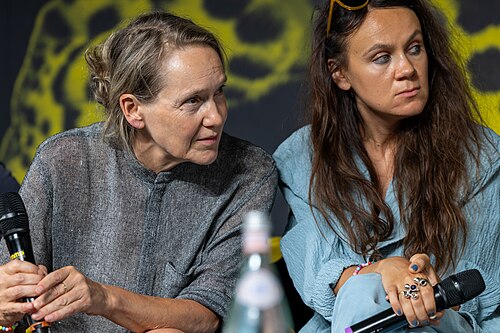 Isabelle Stever and Anna Melikova at the Q&A for I Rarely Wake Up Dreaming at the 2026 Locarno Film Festival