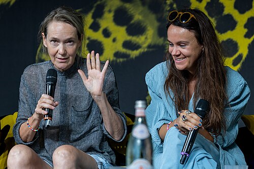 Isabelle Stever and Anna Melikova at the Q&A for I Rarely Wake Up Dreaming at the 2026 Locarno Film Festival