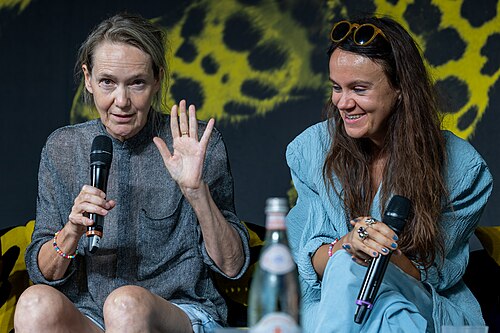Isabelle Stever and Anna Melikova at the Q&A for I Rarely Wake Up Dreaming at the 2026 Locarno Film Festival