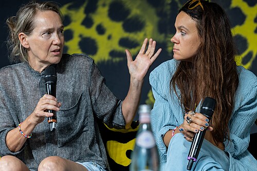 Isabelle Stever and Anna Melikova at the Q&A for I Rarely Wake Up Dreaming at the 2026 Locarno Film Festival