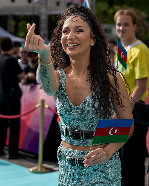 JIVA representing Azerbaijan on the Turquoise Carpet at the 2026 Eurovision Song Contest in Vienna
