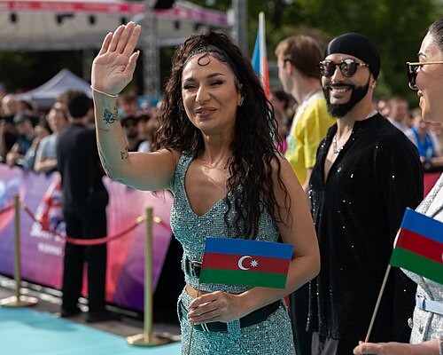 JIVA representing Azerbaijan on the Turquoise Carpet at the 2026 Eurovision Song Contest in Vienna
