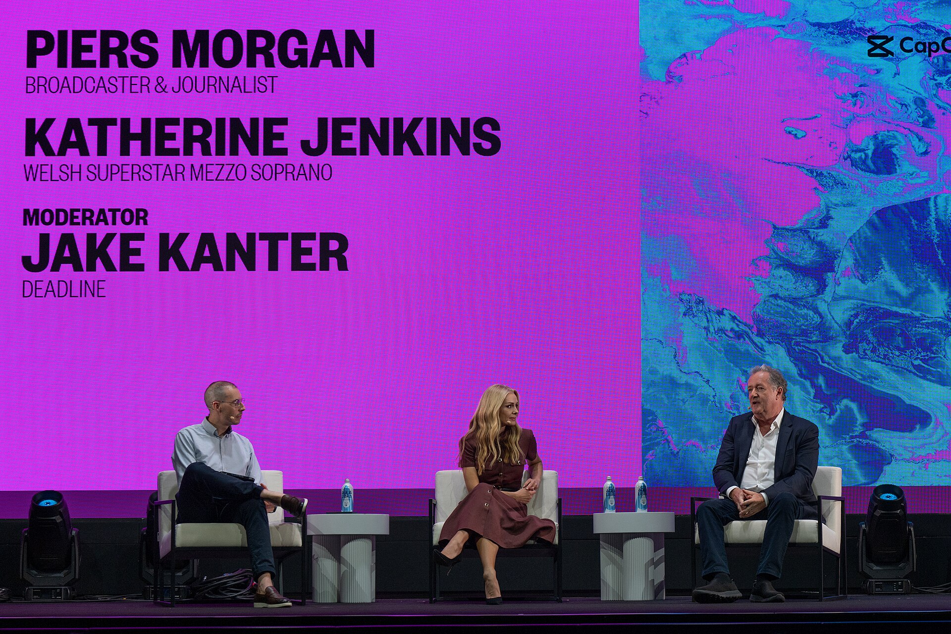 (L-R) Jake Kanter, Katherine Jenkins & Piers Morgan in conversation at the SXSW London festival hosted in London, England during June 2026.