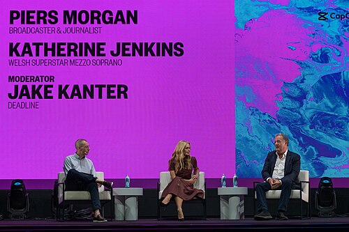 (L-R) Jake Kanter, Katherine Jenkins & Piers Morgan in conversation at the SXSW London festival hosted in London, England during June 2026.