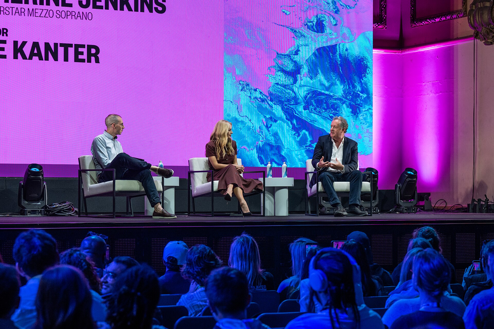 (L-R) Jake Kanter, Katherine Jenkins & Piers Morgan in conversation at the SXSW London festival hosted in London, England during June 2026.