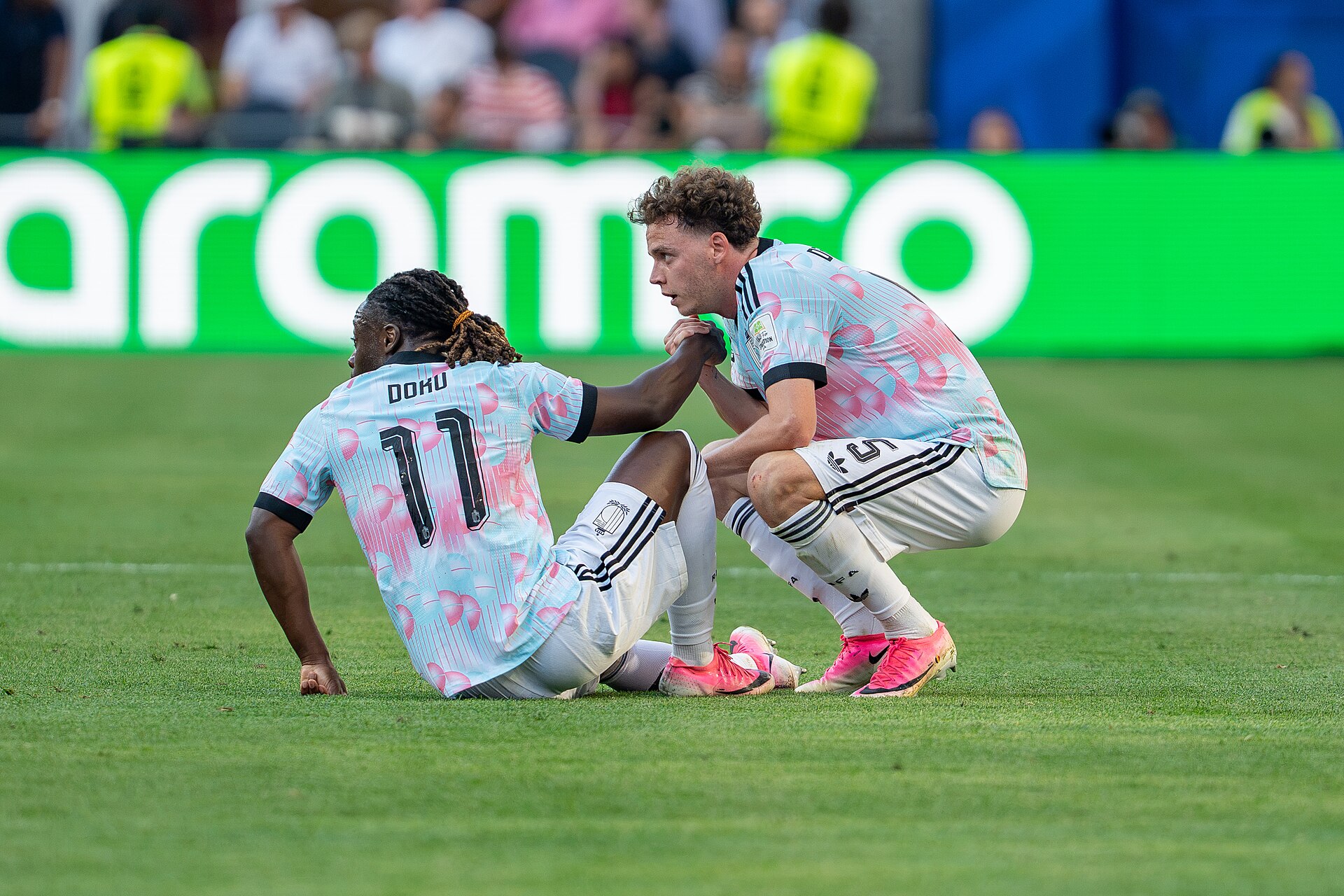 Jeremy Doku Maxim De Cuyper during Belgium v United States at the 2026 FIFA World Cup