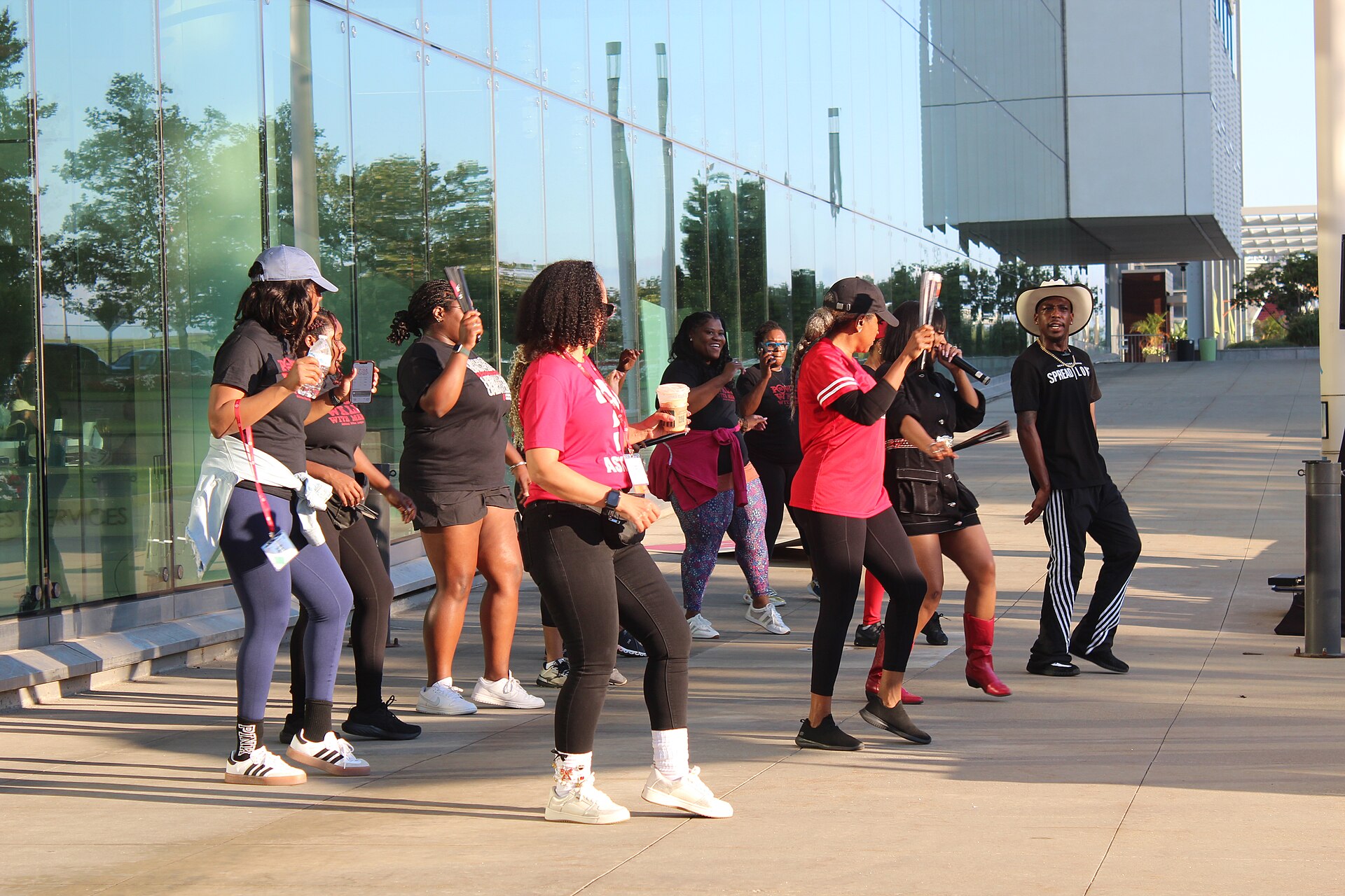 Jakayla, line dance instructor, and LaDonte Lotts, creator of JiggAerobics, leading the morning exercise session at the 2025 National Urban League Conference.