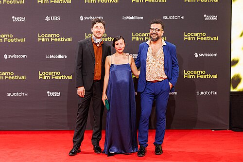 Joaquín Cociña, Antonia Giesen and Cristóbal León attends "The Invite" red carpet during the 79th Locarno Film Festival on August 08, 2026 in Locarno, Switzerland.