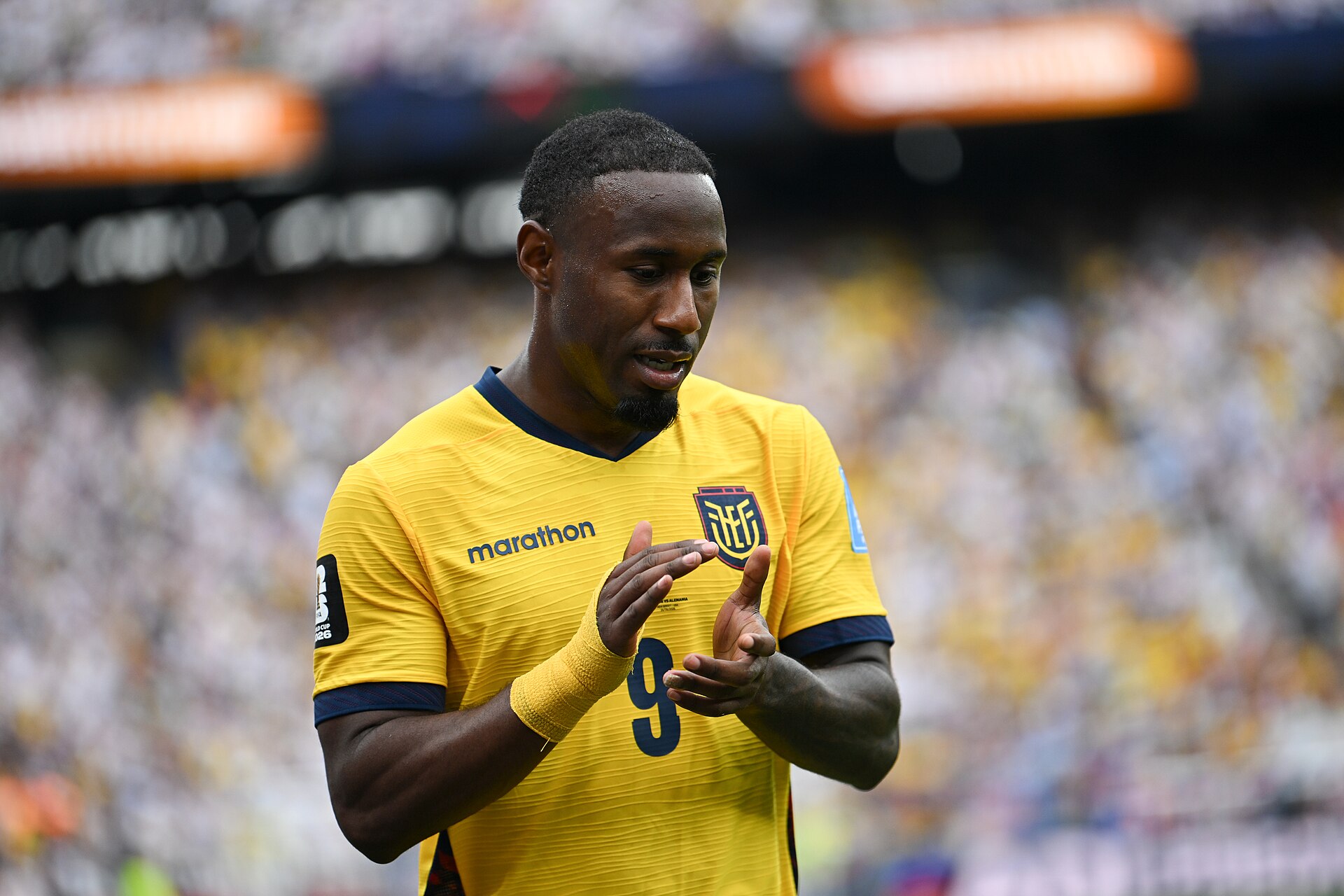 EAST RUTHERFORD, UNITED STATES - June 25: John Yeboah #9 during the FIFA World Cup 2026 Group E match between Ecuador  and  Germany on June 25, 2026 MetLife Stadium, East Rutherford, New Jersey