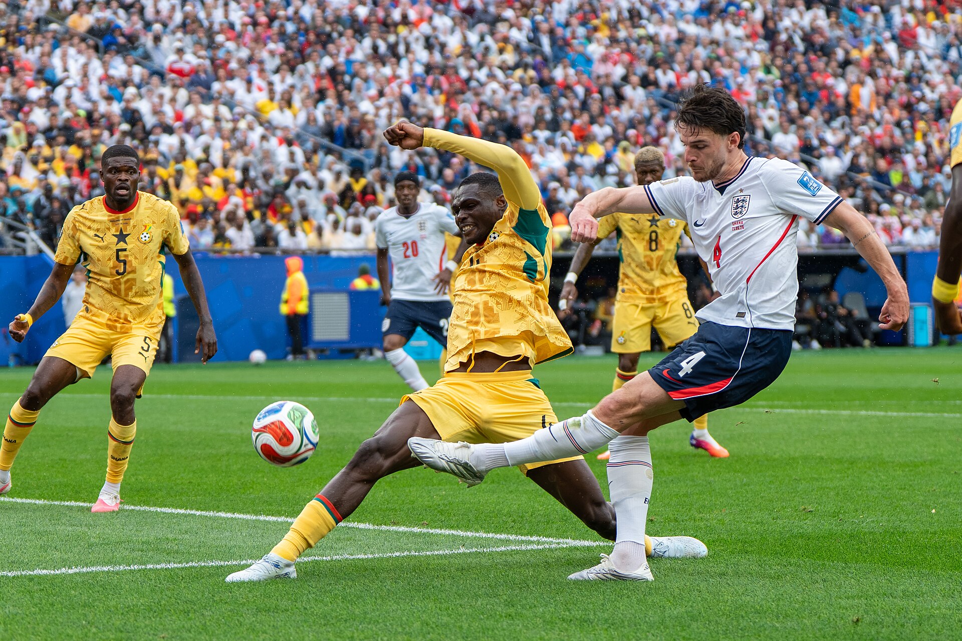 Jonas Adjetey Declan Rice during England v Ghana on 23 June 2026 at the 2026 FIFA World Cup