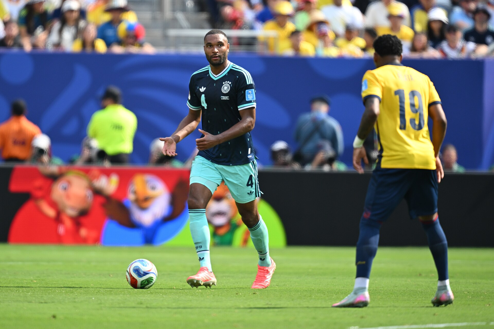 EAST RUTHERFORD, UNITED STATES - June 25: Jonathan Tah #4 of Germany in action during the FIFA World Cup 2026 Group E match between Ecuador  and  Germany on June 25, 2026 MetLife Stadium, East Rutherford, New Jersey