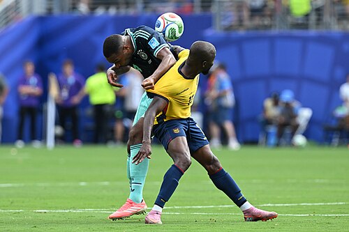EAST RUTHERFORD, UNITED STATES - June 25: Jonathan Tah #4 of Germany battles for possession with Enner Valencia #13 of Ecuador during the FIFA World Cup 2026 Group E match between Ecuador  and  Germany on June 25, 2026 MetLife Stadium, East Rutherford, New Jersey