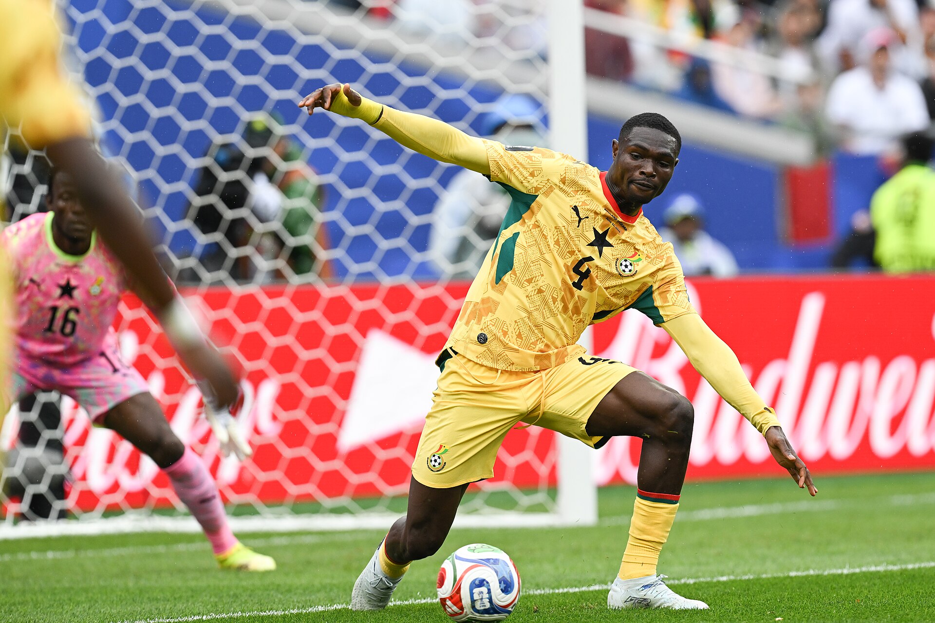 FOXBOROUGH, UNITED STATES - June 23: Jordan Ayew #9 of Ghana is in action during the FIFA World Cup 2026 Group L match between England and Ghana on June 23, 2026 Boston Stadium , Foxborough, Massachusetts