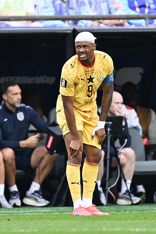 FOXBOROUGH, UNITED STATES - June 23: Jordan Ayew #9 of Ghana during the FIFA World Cup 2026 Group L match between England and Ghana on June 23, 2026 Boston Stadium , Foxborough, Massachusetts