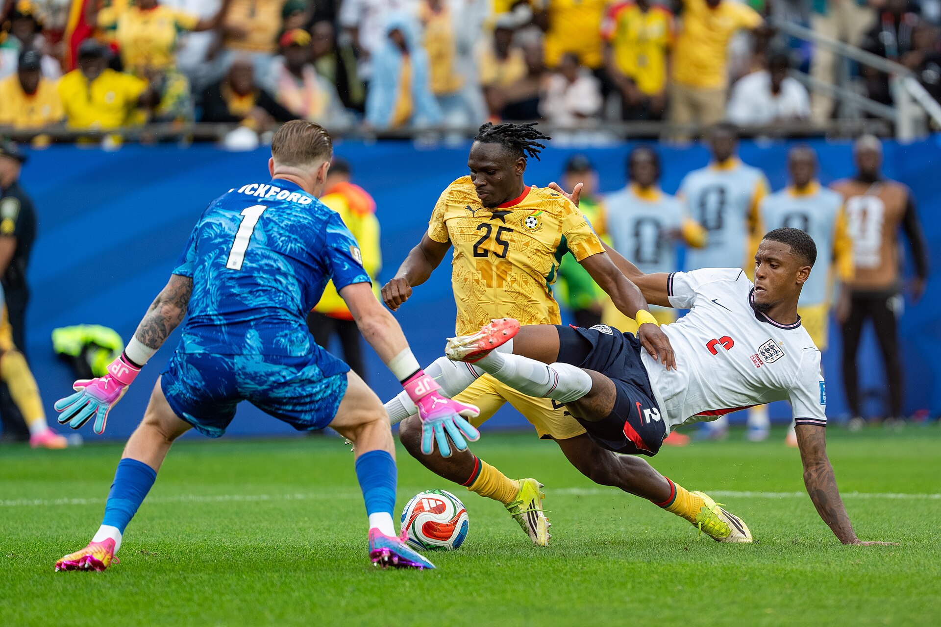 Jordan Pickford Prince Kwabena Adu Ezri Konsa during England v Ghana on 23 June 2026 at the 2026 FIFA World Cup