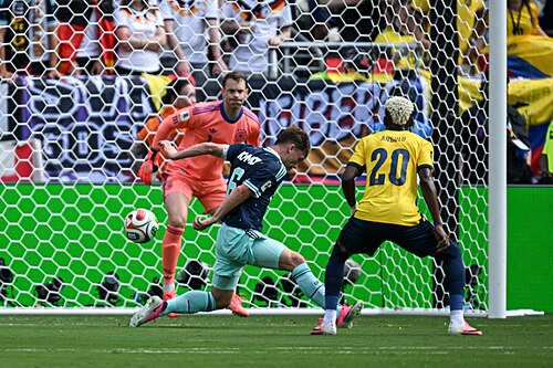 EAST RUTHERFORD, UNITED STATES - June 25: Joshua Kimmich #6 of Germany is in action against Nilson Angulo #20 of Ecuador during the FIFA World Cup 2026 Group E match between Ecuador  and  Germany on June 25, 2026 MetLife Stadium, East Rutherford, New Jersey