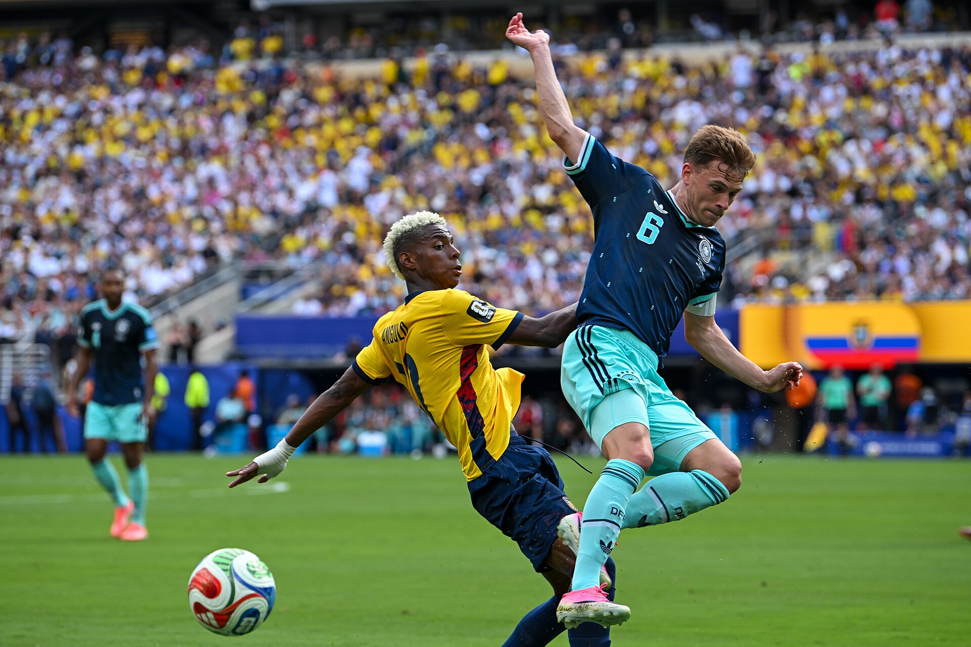 EAST RUTHERFORD, UNITED STATES - June 25: Joshua Kimmich #6 of Germany battles for possession with Nilson Angulo #20 of Ecuador during the FIFA World Cup 2026 Group E match between Ecuador  and  Germany on June 25, 2026 MetLife Stadium, East Rutherford, New Jersey