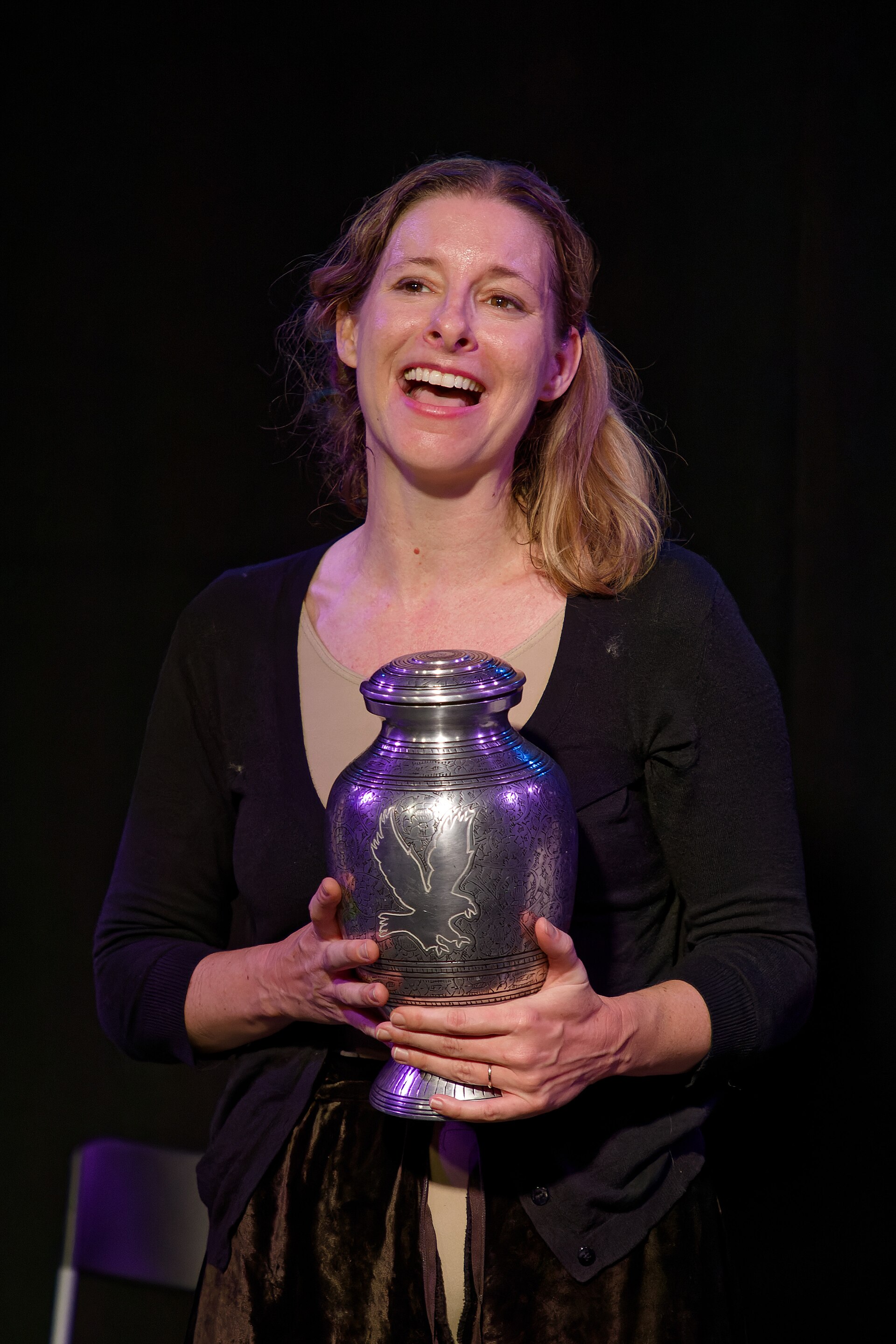 Julia VanderVeen, comedian, at the 2024 Edinburgh Festival Fringe in the show, My Grandmother's Eyepatch.