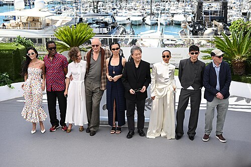 CANNES, FRANCE - MAY 12: Jury Members Demi Moore, Isaach de Bankolé, Laura Wandel, Stellan Skarsgård, Chloé Zhao, Jury President Park Chan-wook, Ruth Negga, Diego Céspedes and Paul Laverty pose during the Jury photocall at the 79th annual Cannes Film Festival at Palais des Festivals on May 12, 2026 in Cannes, France.