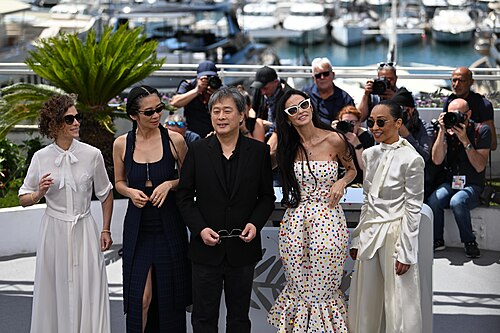 CANNES, FRANCE - MAY 12: Jury Members Laura Wandel, Chloé Zhao, Jury President Park Chan-wook, Demi Moore and Ruth Negga pose during the Jury photocall at the 79th annual Cannes Film Festival at Palais des Festivals on May 12, 2026 in Cannes, France.