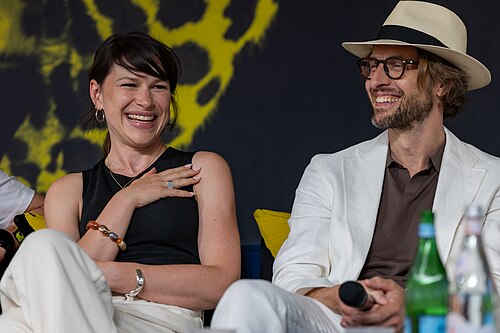 Kathrine Thorborg Johansen and Anders Danielsen Lie at the Brave new Love Q&A during the 2026 Locarno Film Festival