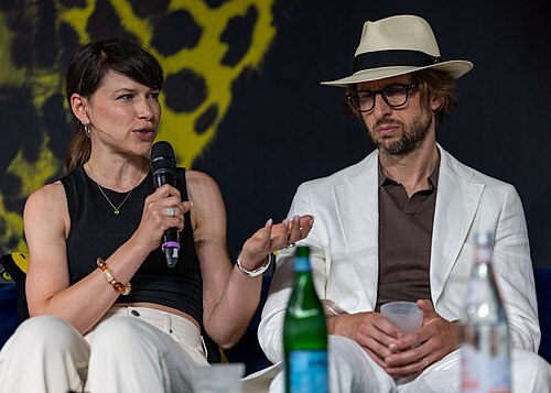 Kathrine Thorborg Johansen and Anders Danielsen Lie at the Brave new Love Q&A during the 2026 Locarno Film Festival