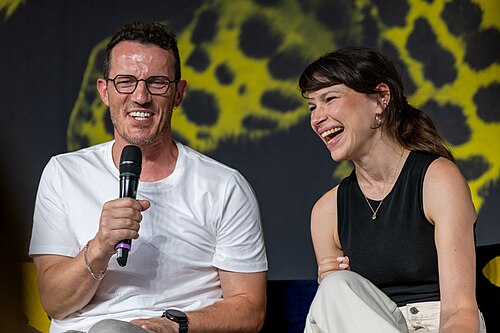 Kathrine Thorborg Johansen and Simon Sears at the Brave new Love Q&A during the 2026 Locarno Film Festival