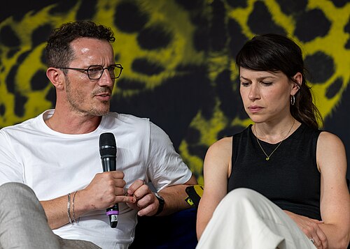 Kathrine Thorborg Johansen and Simon Sears at the Brave new Love Q&A during the 2026 Locarno Film Festival