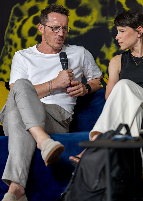 Kathrine Thorborg Johansen and Simon Sears at the Brave new Love Q&A during the 2026 Locarno Film Festival