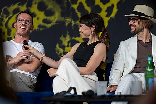 Kathrine Thorborg Johansen, Anders Danielsen Lie and Simon Sears at the Brave new Love Q&A during the 2026 Locarno Film Festival
