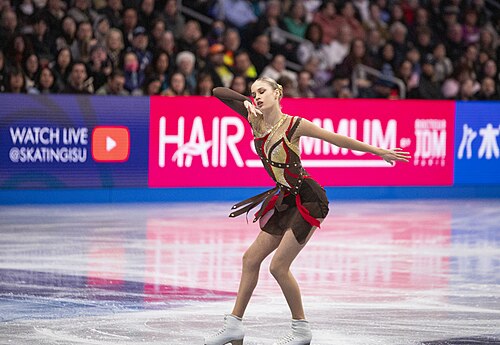 Kimmy Repond, Swiss figure skater, at the 2025 World Figure Skating Championships at TD Garden in Boston, Massachusetts.