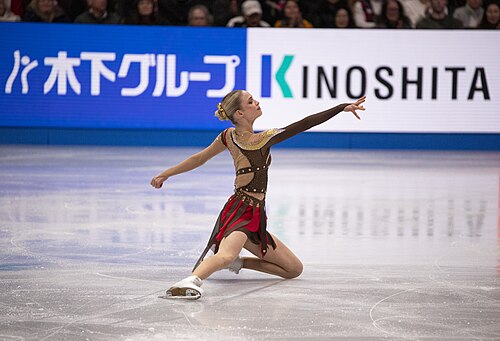 Kimmy Repond, Swiss figure skater, at the 2025 World Figure Skating Championships at TD Garden in Boston, Massachusetts.