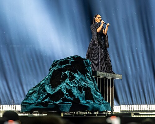Klavdia, representing Greece, performing at Eurovision 2025 in Basel, Switzerland.