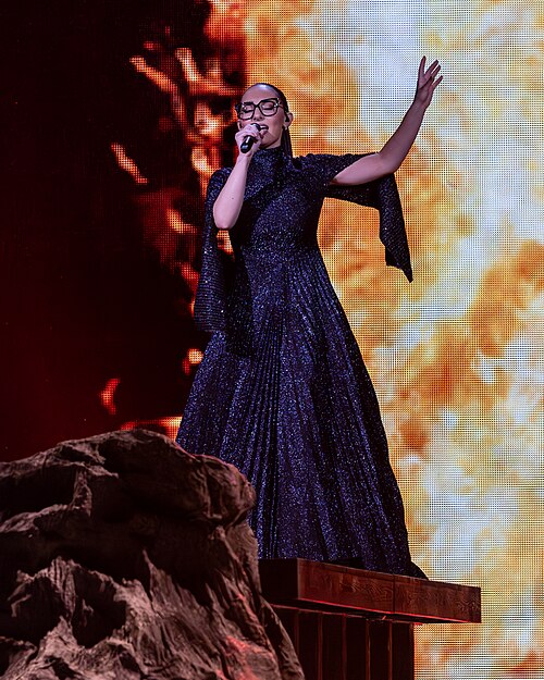 Klavdia, representing Greece, performing at Eurovision 2025 in Basel, Switzerland.