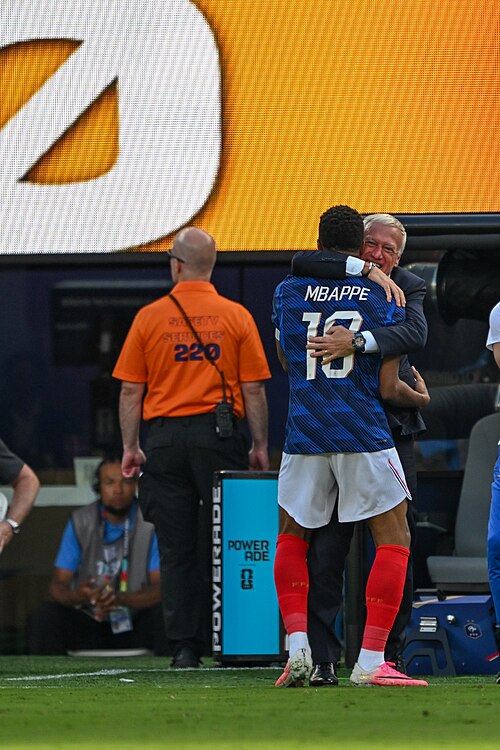 EAST RUTHERFORD, UNITED STATES - June 30: Kylian Mbappe #10  and Didier Deschamps Head Coach of France celebrate after scoring during the FIFA World Cup 2026 round of 32 match between France  and Sweden on June 30, 2026 MetLife Stadium, East Rutherford, New Jersey