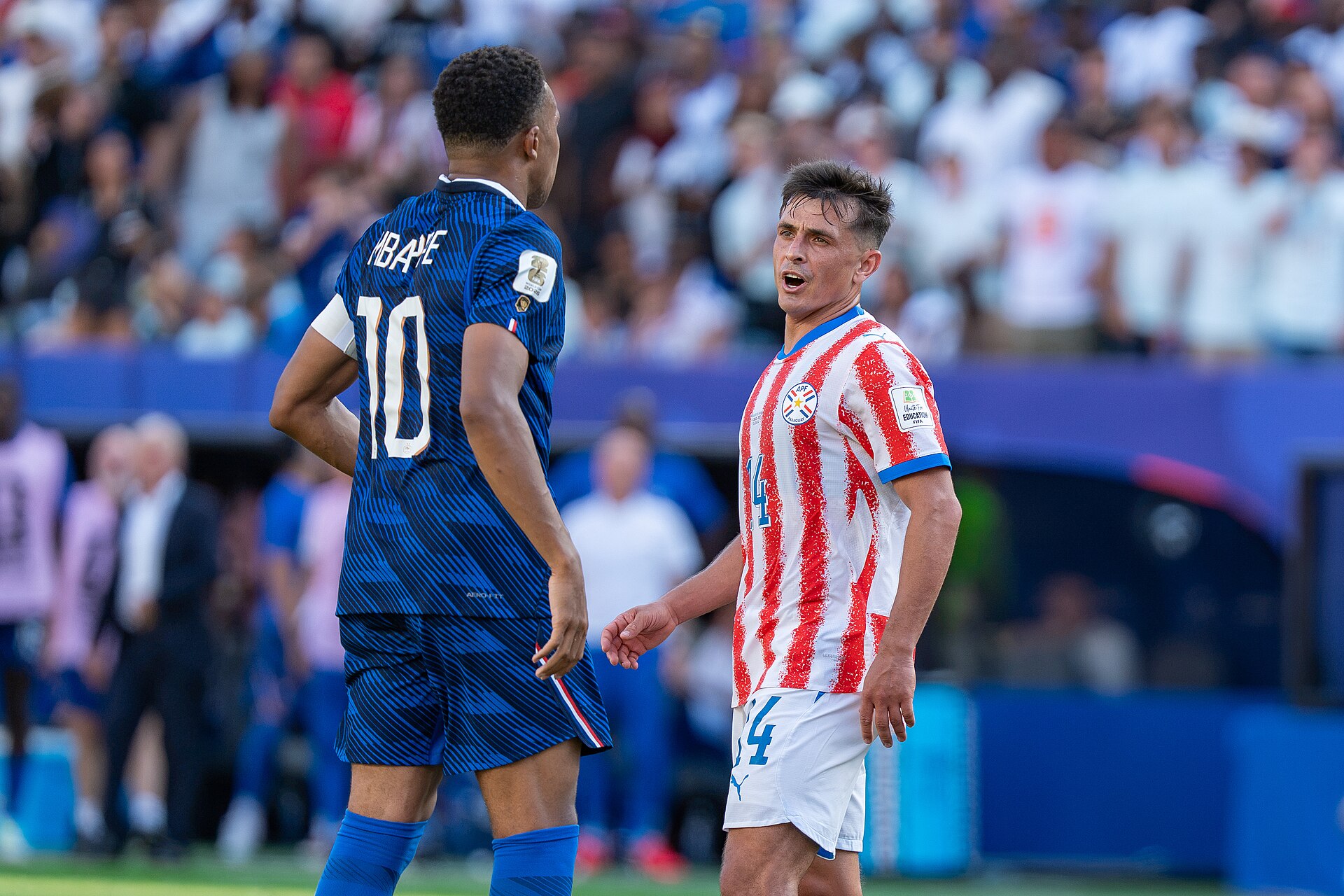Kylian Mbappe Andres Cubas during France v Paraguay at the 2026 FIFA World Cup