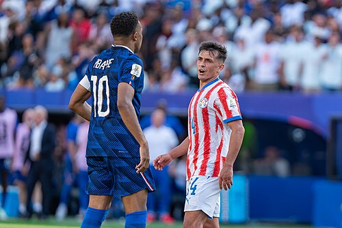 Kylian Mbappe Andres Cubas during France v Paraguay at the 2026 FIFA World Cup
