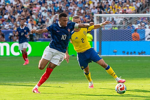 Kylian Mbappe Gustaf Lagerbielke during France v Sweden at the 2026 FIFA World Cup