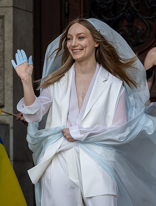 LELÉKA representing Ukraine on the Turquoise Carpet at the 2026 Eurovision Song Contest in Vienna