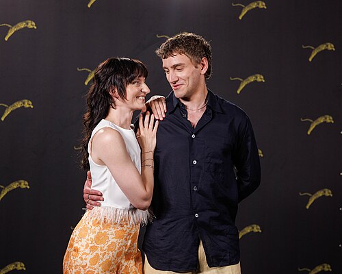 Larissa Corriveau and Xavier Bergeron attend "Violence du corps de l'autre" photocall during the 79th Locarno Film Festival on August 08, 2026 in Locarno, Switzerland.