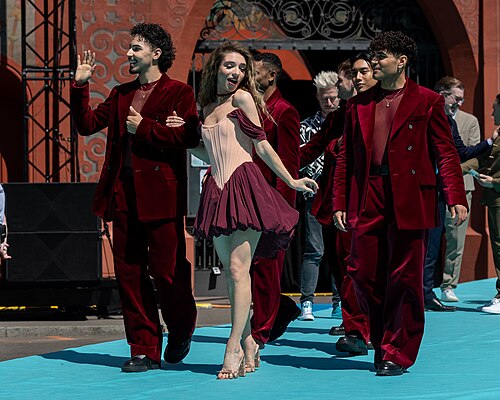 Laura Thorn, representing Luxembourg, on the Turquoise Carpet at Eurovision 2025 in Basel, Switzerland.