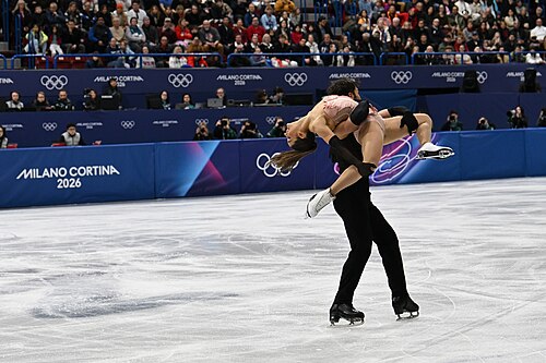 MILAN, ITALY - 06 FEBRUARY 2026: Laurence Fournier Beaudry and Guillaume Cizeron of France compete during the  Ice Dance Rhythm Dance Team Event  at the Milano Ice Skating Arena at the Olympic Winter Games Milano Cortina 2026  on February 06, 2026 in ,