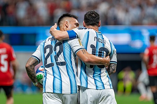Lautaro Martinez Lionel Messi during Argentina v Egypt at the 2026 FIFA World Cup