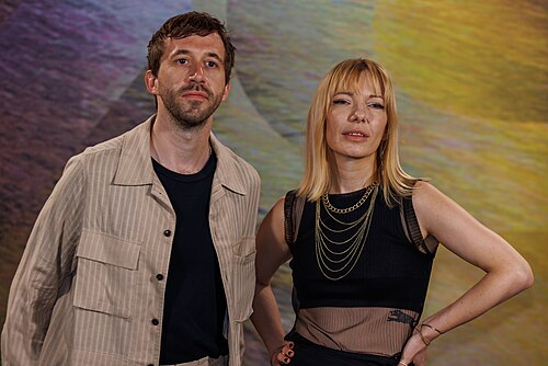 Levin Peter and Elsa Kremser attend the 'White Snail' photocall during the 78th Locarno Film Festival on August 08, 2025 in Locarno, Switzerland.